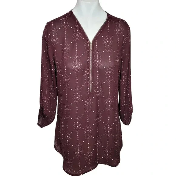 Maurices Zip Front Roll Sleeve Top - Picture 1 of 4